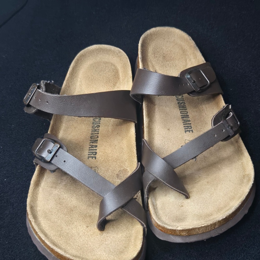 Cushionaire Luna Cork Footbed Sandals Brown Strappy Toe Loop Slides Womens 8W